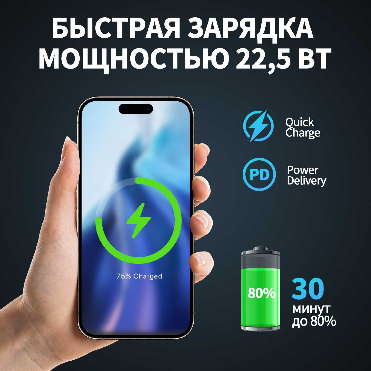 Цифровой дисплей Powerbank мощностью 15 Вт (10000 мАч) фотография 3