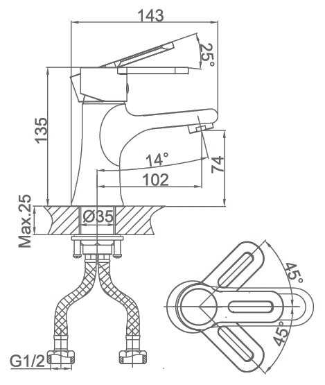 Смеситель для раковины (умывальника) D&K Rhein.Paulinus DA1352141, рычажный фотография 1