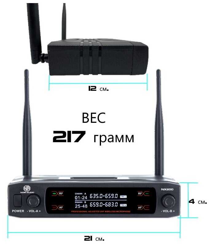 Беспроводной микрофон для живого вокала и караоке NOIR-audio NX 200 H/B с головным микрофоном и ручным микрофоном фотография 2