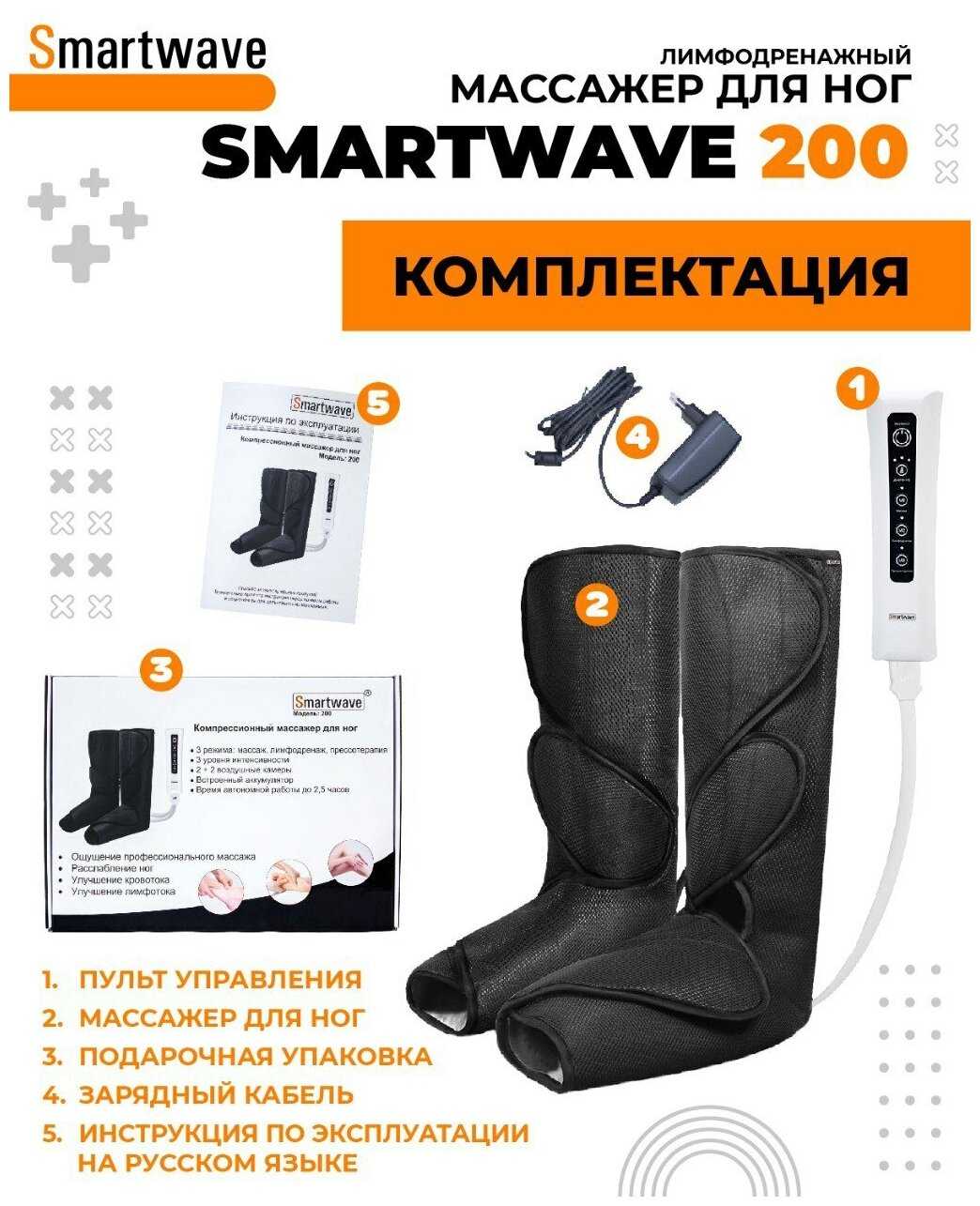 Массажер SMARTWAVE200 Лимфодренажный компрессионный электрический массажер для ног (SMARTWAVE200) фотография 2
