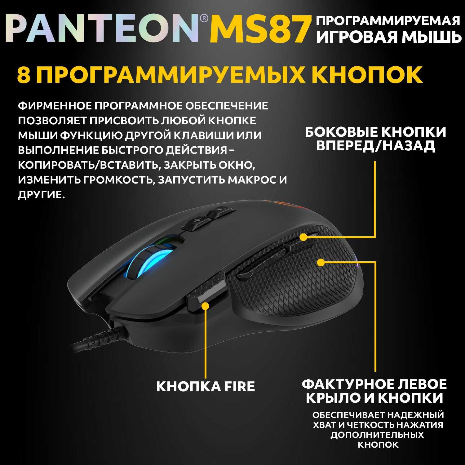 Игровая мышь PANTEON MS87 [7 программируемых кнопок, USB Type-A, RGB-подсветка] фотография 5