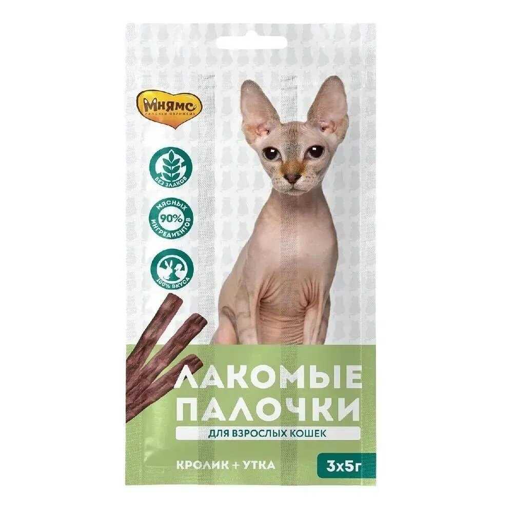 Лакомство для кошек Мнямс Лакомые палочки Утка с кроликом фотография 15