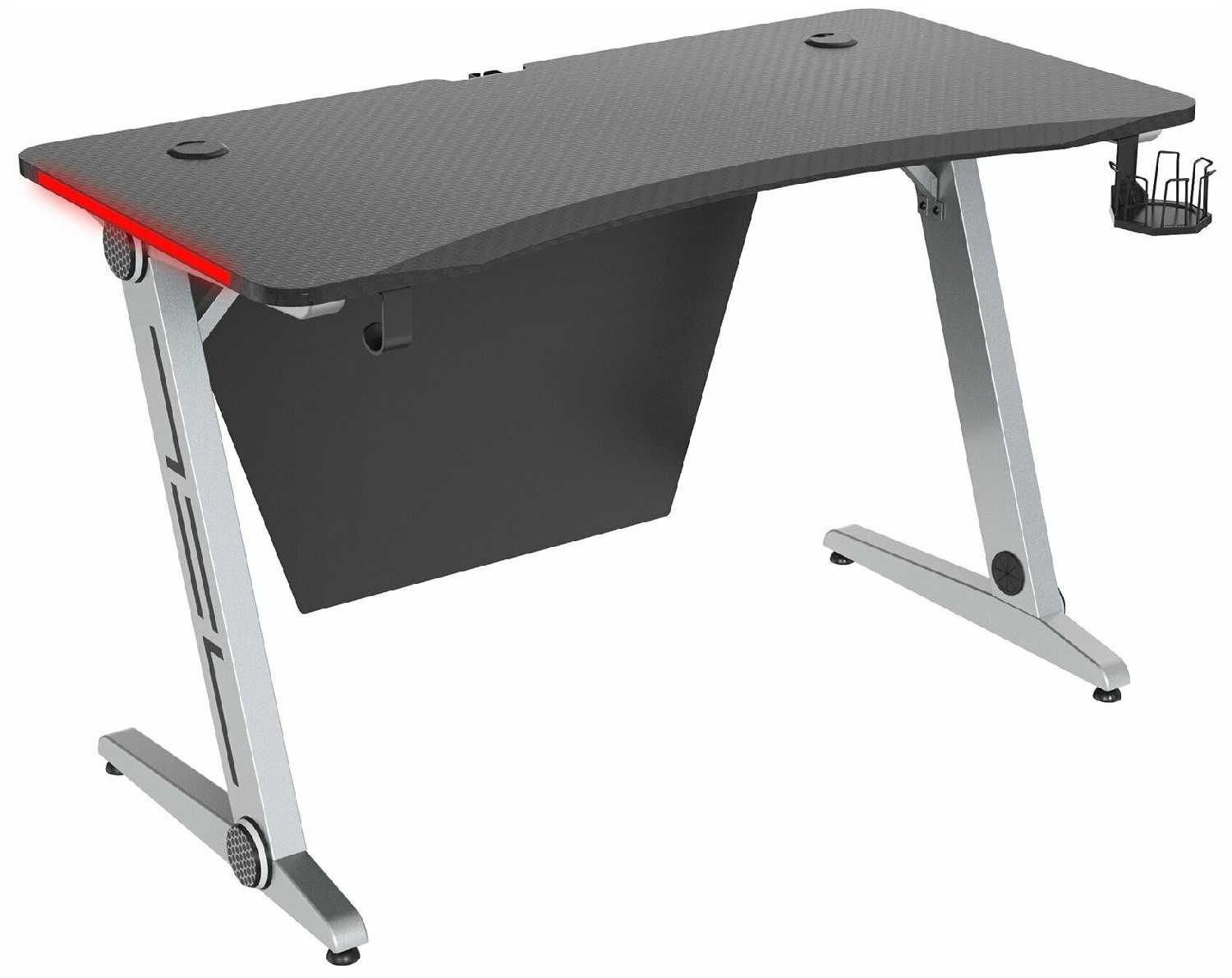 Письменные и компьютерные столы CACTUS Стол игровой Cactus CS-GTZ-SL-CARBON-RED столешница МДФ карбон каркас серебристый фотография 3