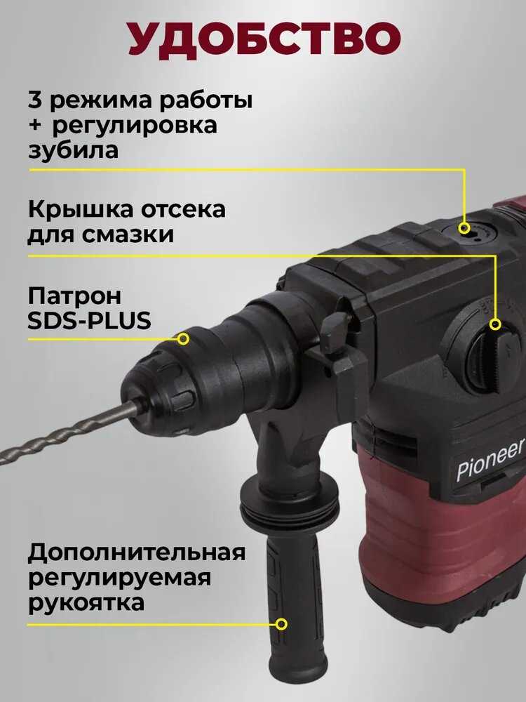 Перфоратор электрический Pioneer RH-M1500V-01C [SDS-plus, 1500 Вт, 5 Дж, 3 режима, 6 скоростей] фотография 1