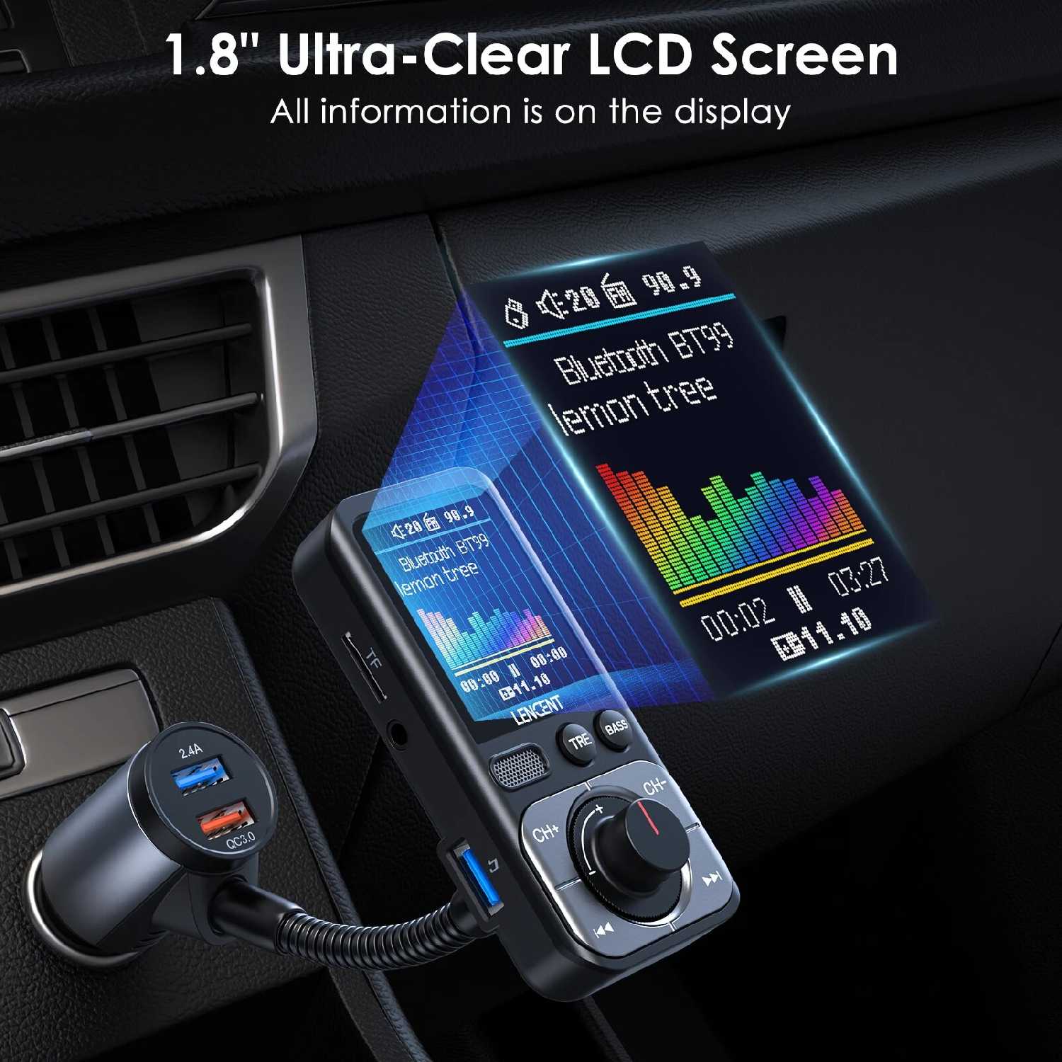 FM-трансмиттер автомобильный с 2USB-портами и поддержкой Bluetooth 5,0 (BT99) фотография 2