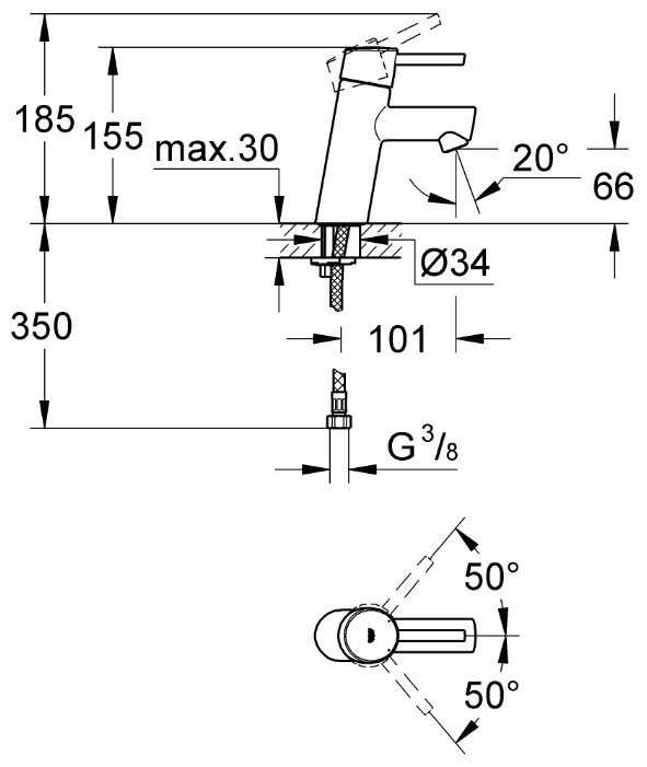 Смеситель для раковины (умывальника) Grohe Concetto 32240001, рычажный фотография 1