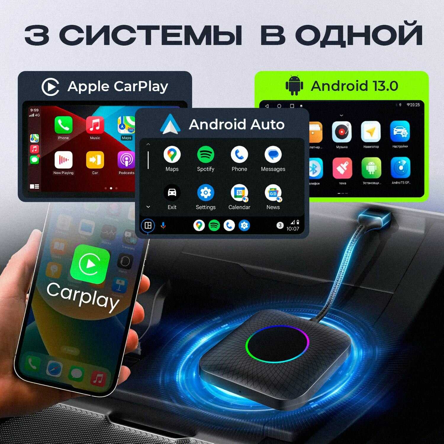 Беспроводной CarPlay TBox Ambient, Android 13, 8+128 Гб, 8-ядерный Qualcomm 6225, 4G LTE фотография 1
