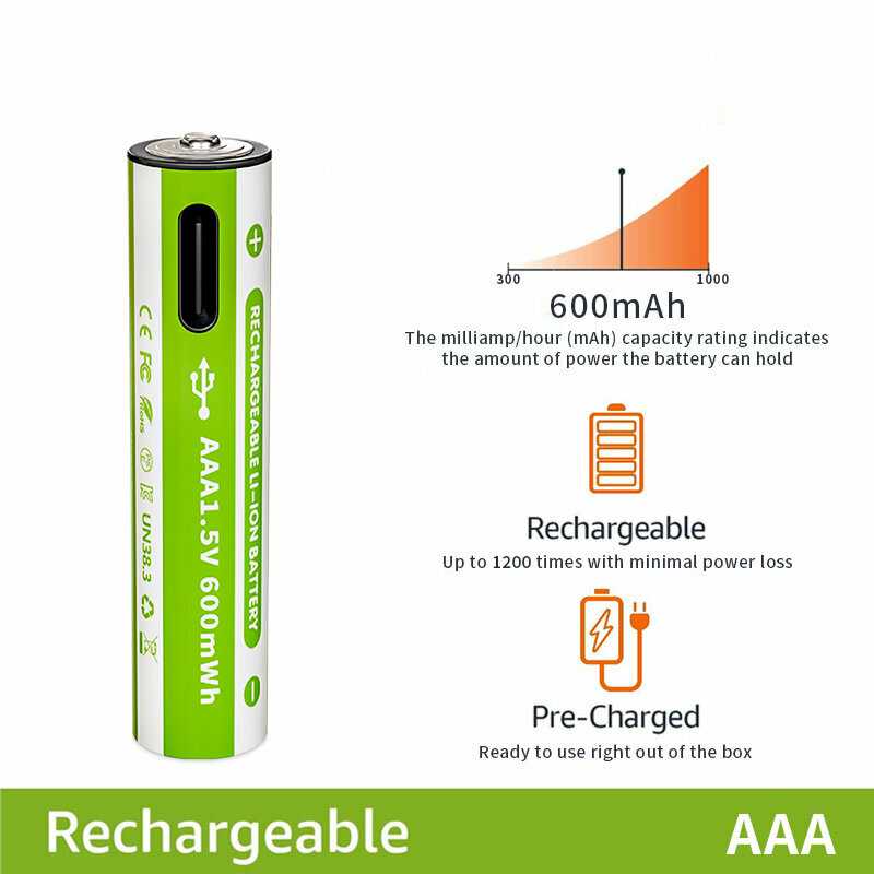 Аккумуляторные батарейки AAA 1,5V 600 mWh (2 шт.) фотография 5