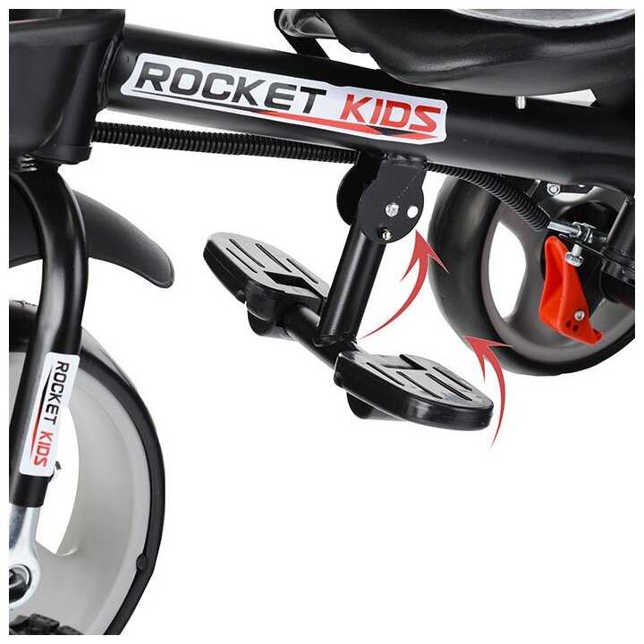 Велосипед детский трёхколесный, с родительской ручкой и козырьком ROCKET 0999-3 3-х колесный, серый фотография 4