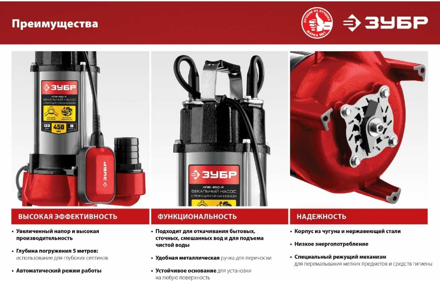 Фекальный насос ЗУБР НПФ-250 фотография 5
