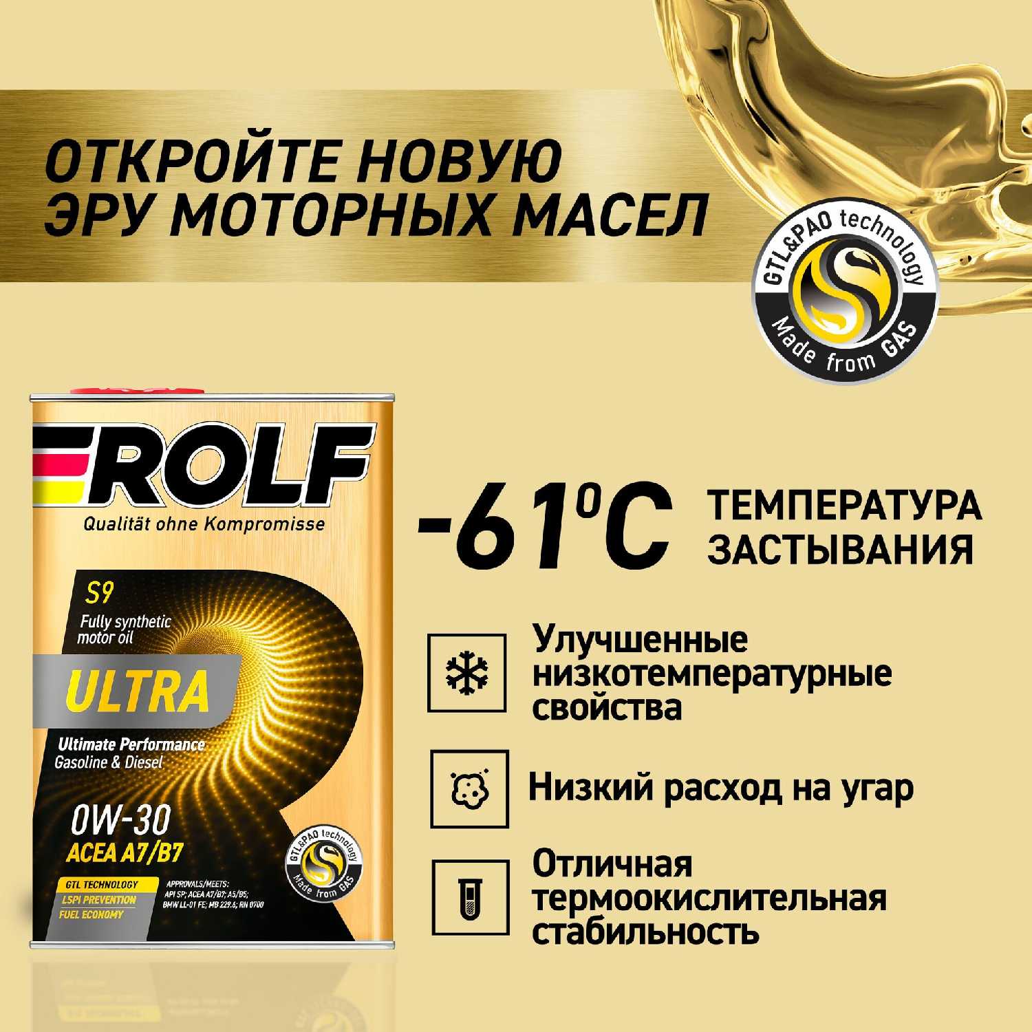 Масло моторное синтетическое ROLF Ultra SAE 0W30 (ACEA A7/B7 API SP) фотография 5