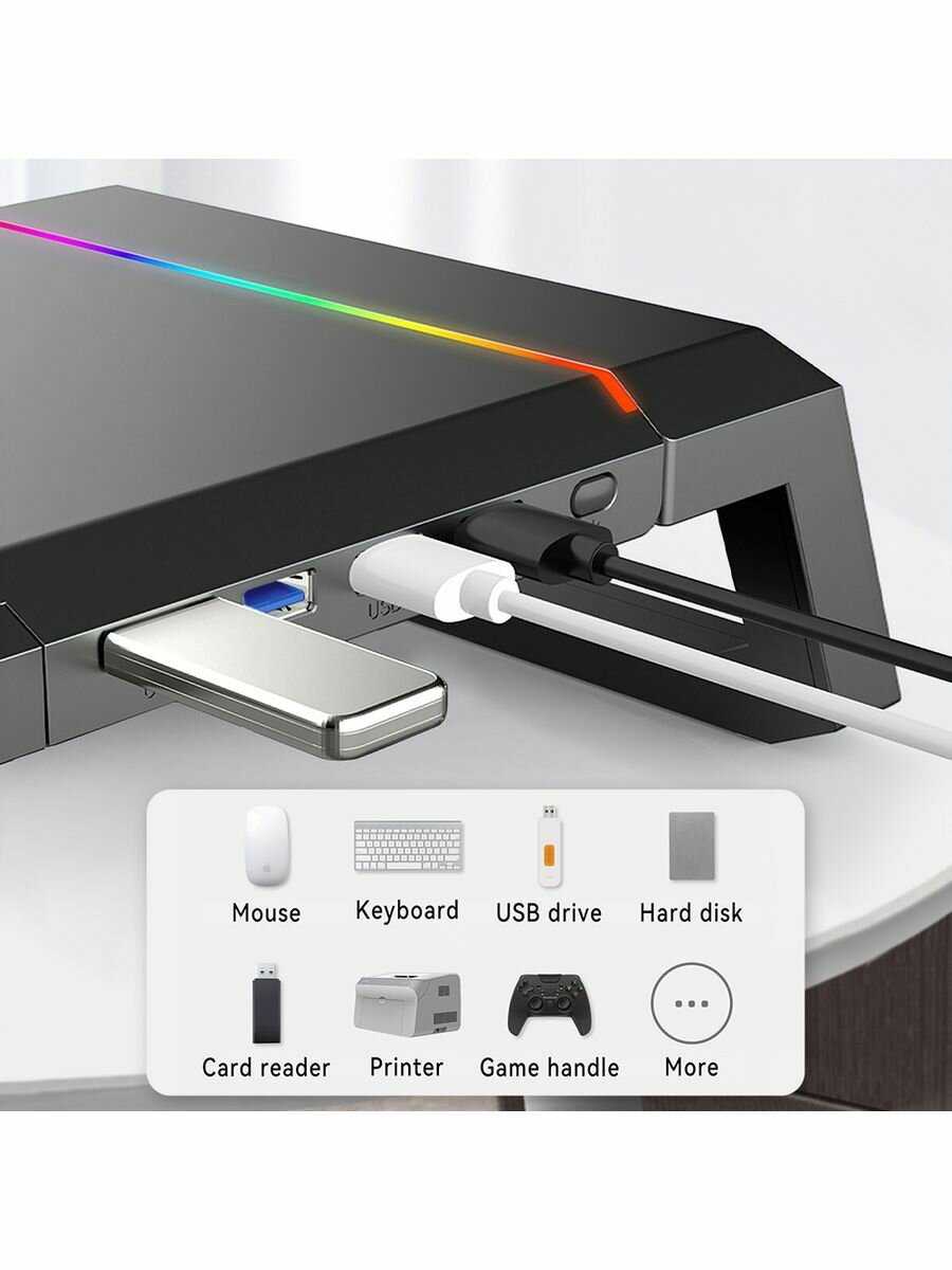 Подставка столик STM MS2RGB для монитора, моноблока, ноутбука, принтера, подсветка RGB, 4 порта USB 3.0 фотография 17