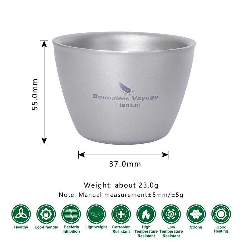 Титановая чайная чашка Boundless Voyage для кемпинга (40 мл)