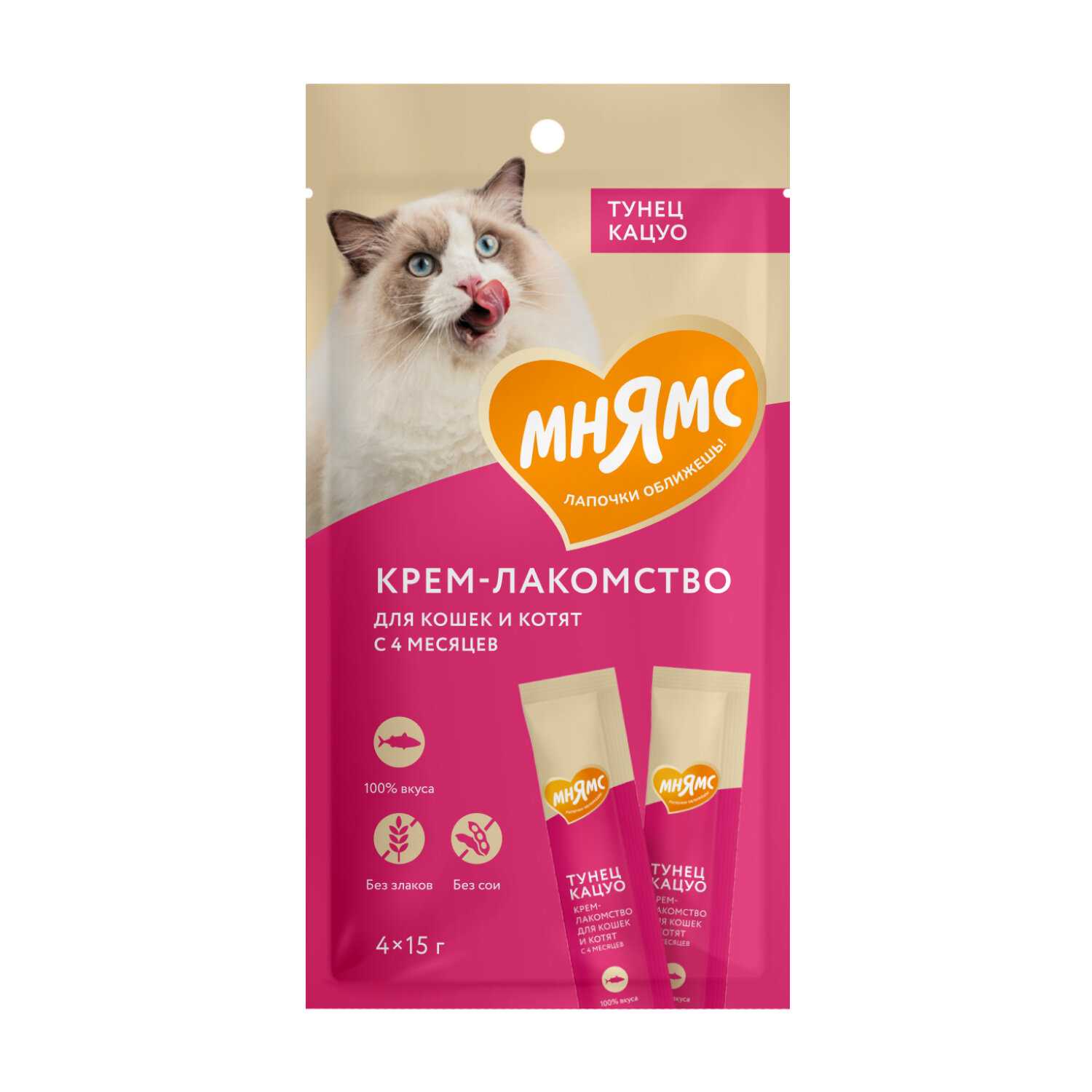 Крем-лакомство Мнямс для кошек с уткой и тунцом Кацуо