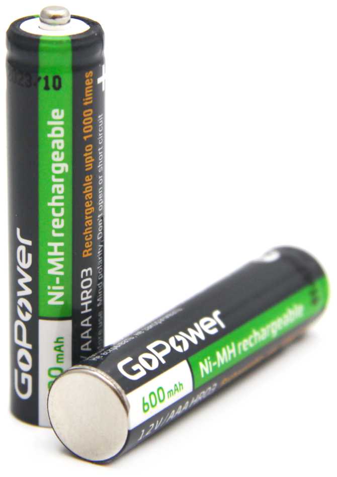 Аккумуляторная батарейка GoPower HR03 AAA 600mAh 2шт фотография 2