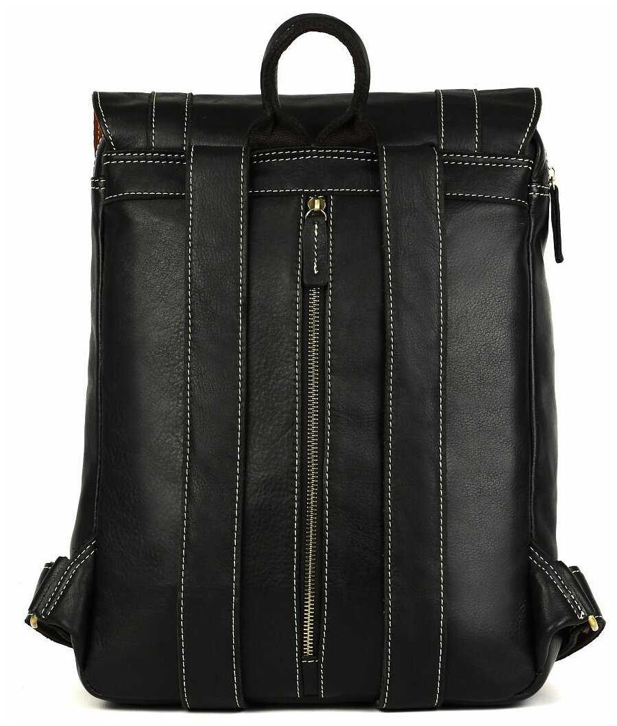 Рюкзак кожаный мужской городской для ноутбука Capsa с 3 наружными карманами и клапаном фотография 4