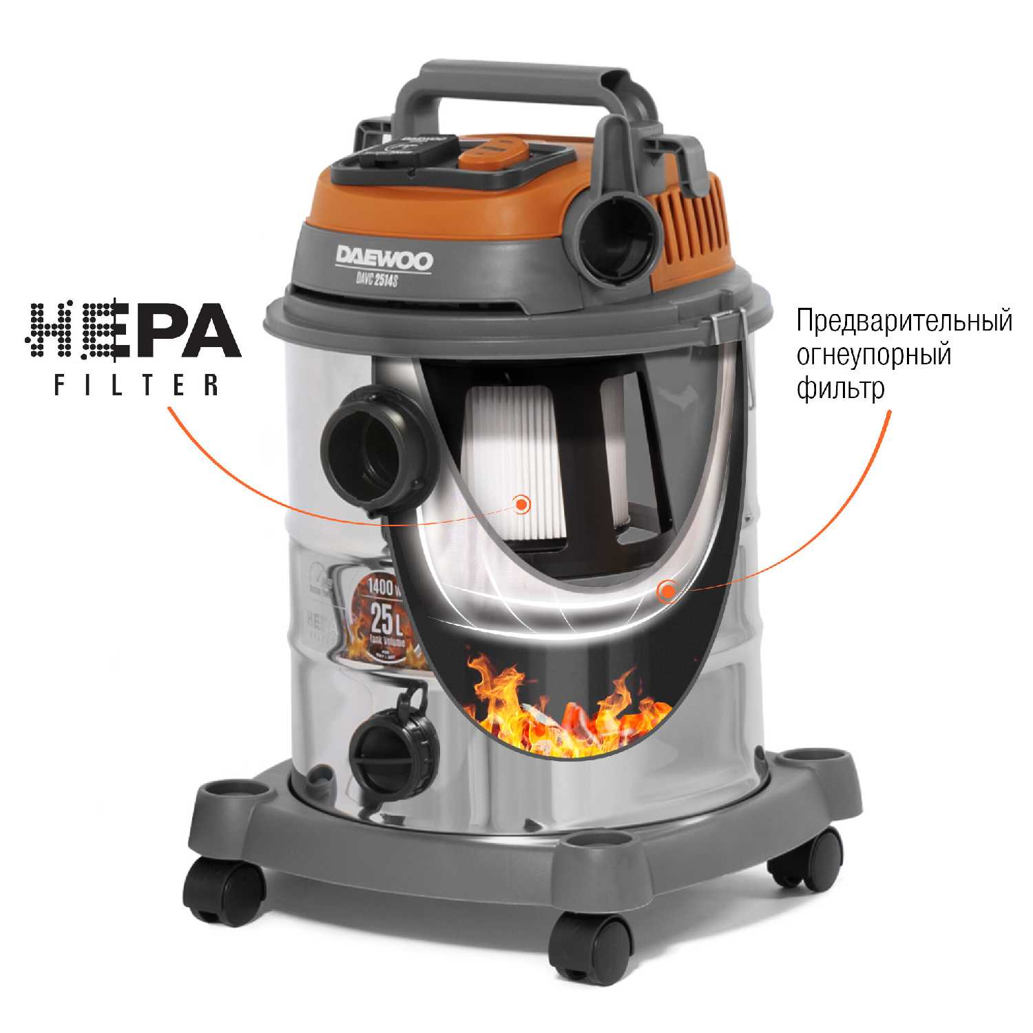 Пылесос универсальный DAEWOO DAVC 2514S (1.4кВт, 25л) фотография 8
