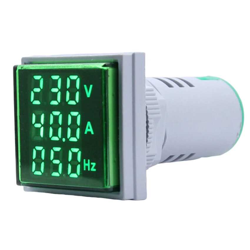 Цифровой вольтметр амперметр частотомер 50-500V 0-100A 22мм, квадратный зеленый / Измеритель напряжения, тока, частоты фотография 18