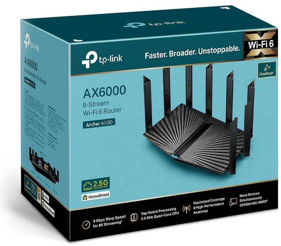 Сетевое оборудование Tp-link Archer AX80 AX6000 Двухдиапазонный роутер Wi-Fi 6 с портом 2,5 Гбит (AX80) фотография 1