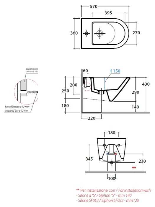 Биде подвесное GLOBO Forty3 FOS09.BI с горизонтальным выпуском фотография 1