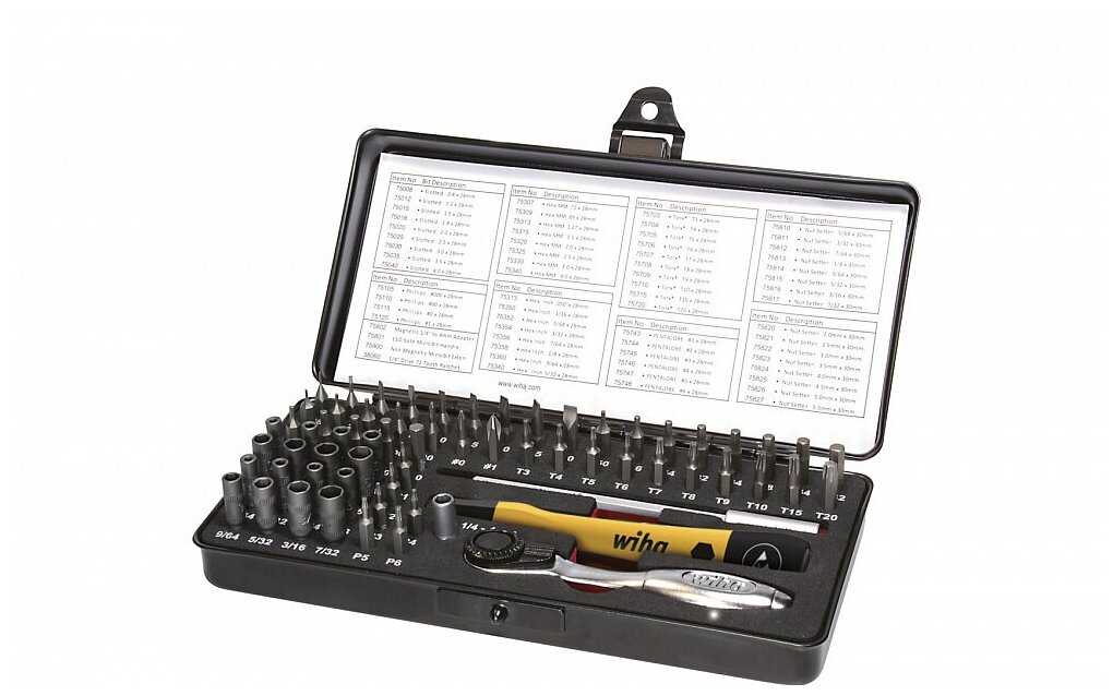Инструменты Wiha 39971 MicroBit ESD: смешанная комплектация (65 предметов в коробке)