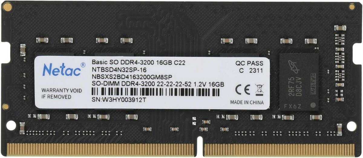 Оперативная память Netac Basic 16 ГБ DDR4 SODIMM CL22 (NTBSD4N32SP-16) фотография 7