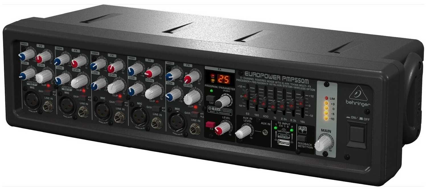 Микшер-усилитель Behringer PMP550M (500Вт•4Ом, 5 мик./лин.- каналов, процессор KLARK TEKNIK, FBQ анти-фидбэк)