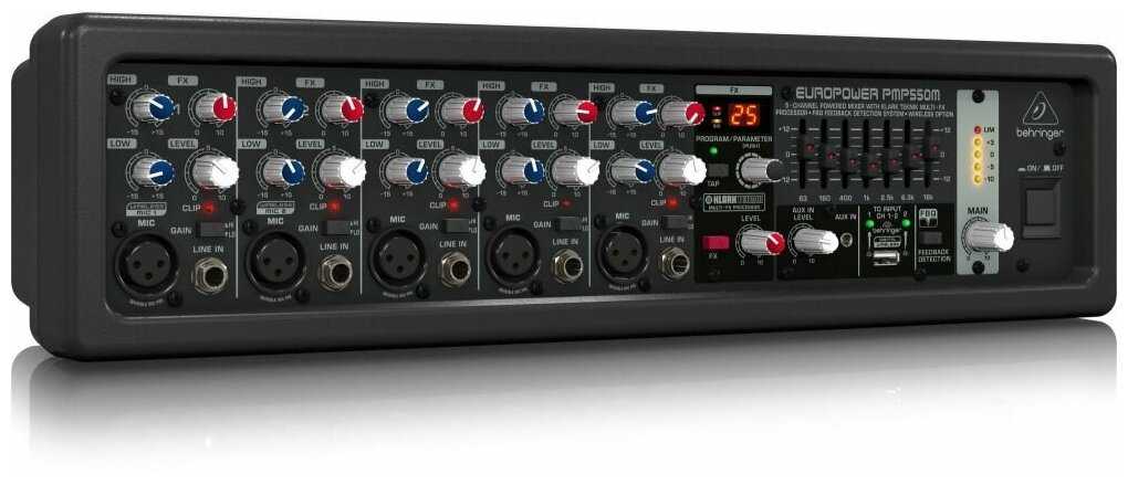 Микшер-усилитель Behringer PMP550M (500Вт•4Ом, 5 мик./лин.- каналов, процессор KLARK TEKNIK, FBQ анти-фидбэк) фотография 1