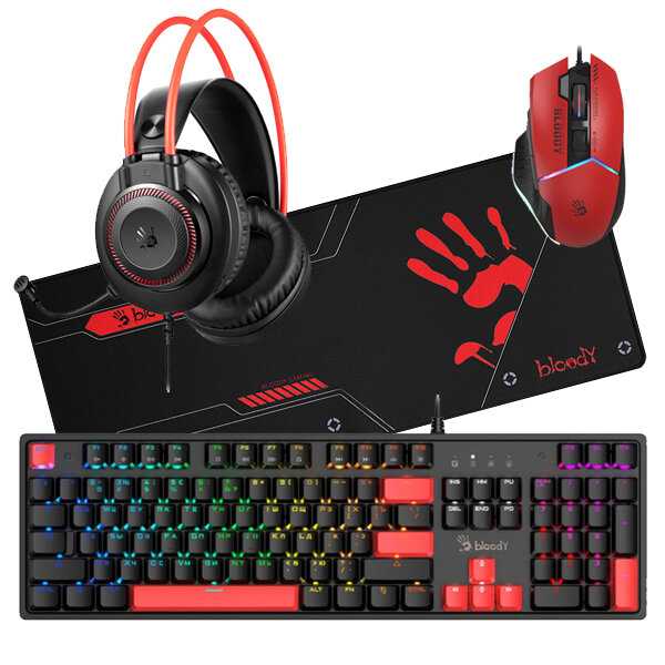 Комплект игровой Bloody BS5100 4в1 S510R+W95Max Sports Red + G200S + BP-50L