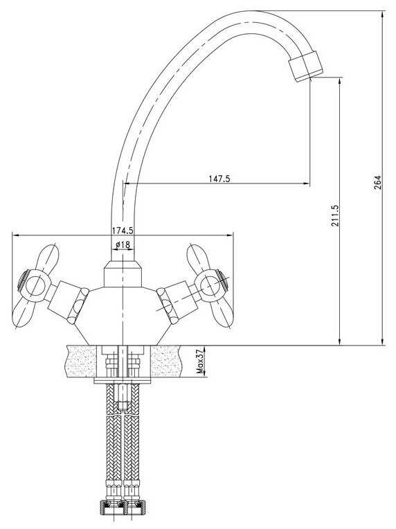 Смеситель для кухни (мойки) WETERM KRISTY WT-302-1081, вентильный фотография 1