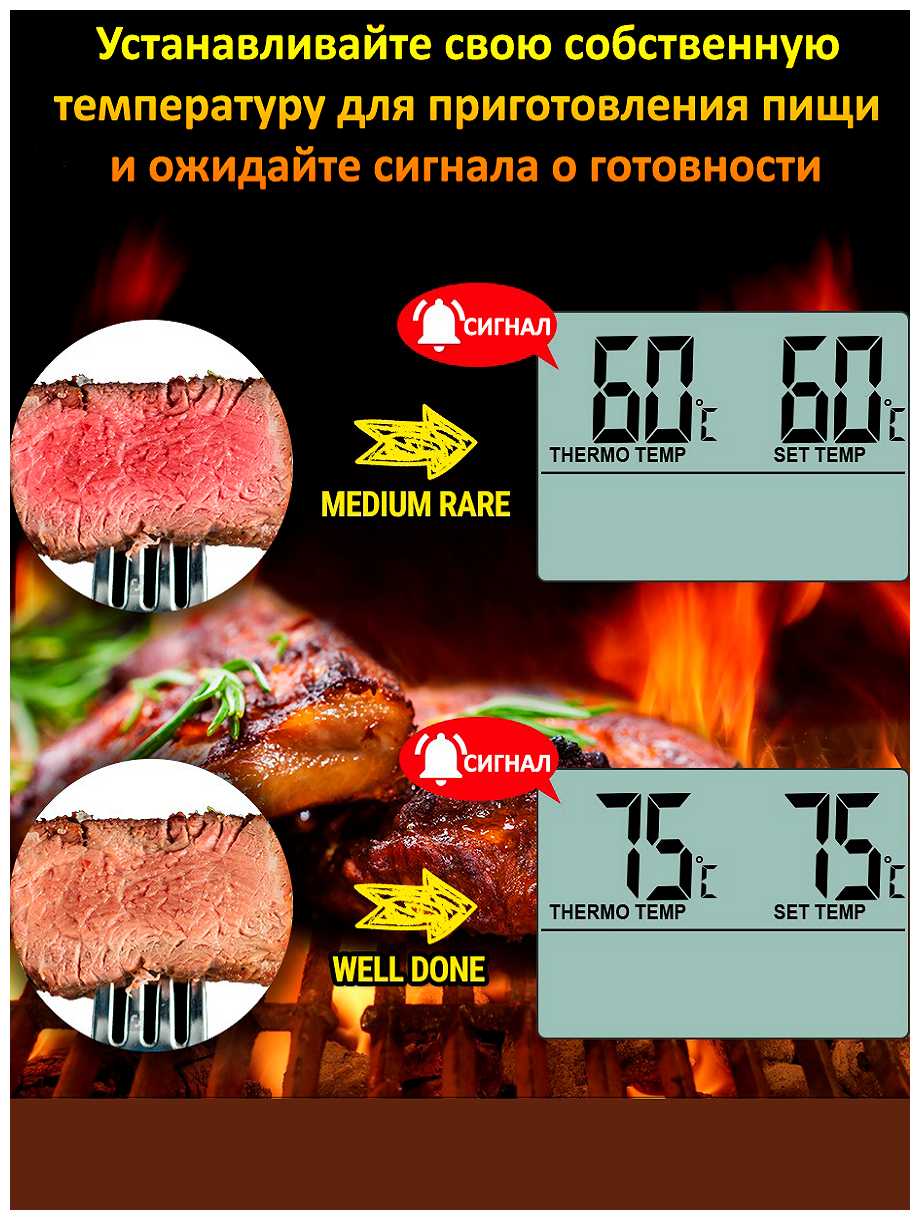 Термометр со щупом ThermoPro TP-16 для мяса с инструкцией на русском языке фотография 5