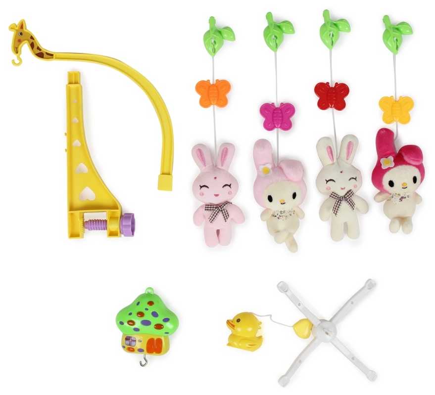 Музыкальный мобиль зайка меховая мягкая пушистая подвесная карусель фотография 2