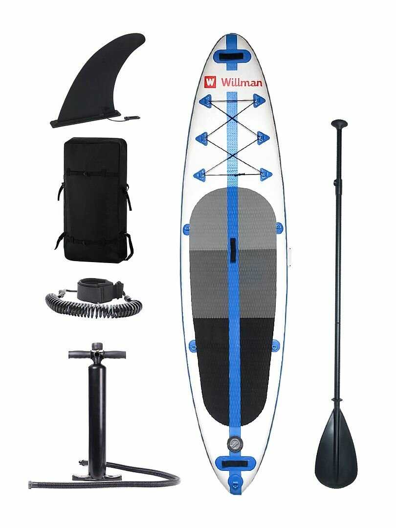Сапборд Willman надувная доска для плавания с веслом, насос и сумка, поводок и плавник, с набором для ремонта фотография 32