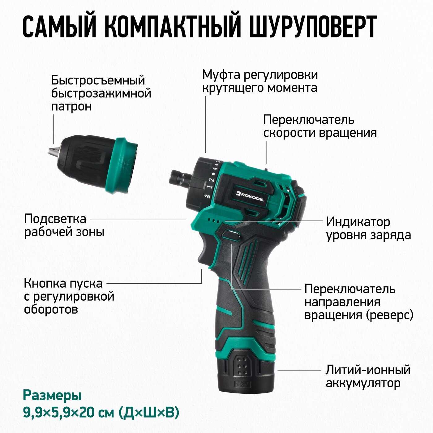 Бесщеточный аккумуляторный шуруповерт Rokodil Twist 2 Air (2 АКБ) фотография 1