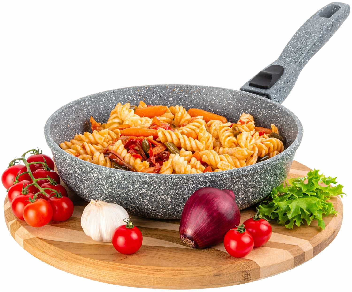Сковорода глубокая 22 см Elan Gallery гармония вкуса Серый мрамор без крышки, съёмная ручка