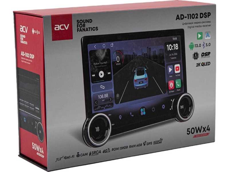 Автомагнитола ACV AD-1102 DSP 2DIN 4x50Вт 6000Mb DSP Android 13 11.5