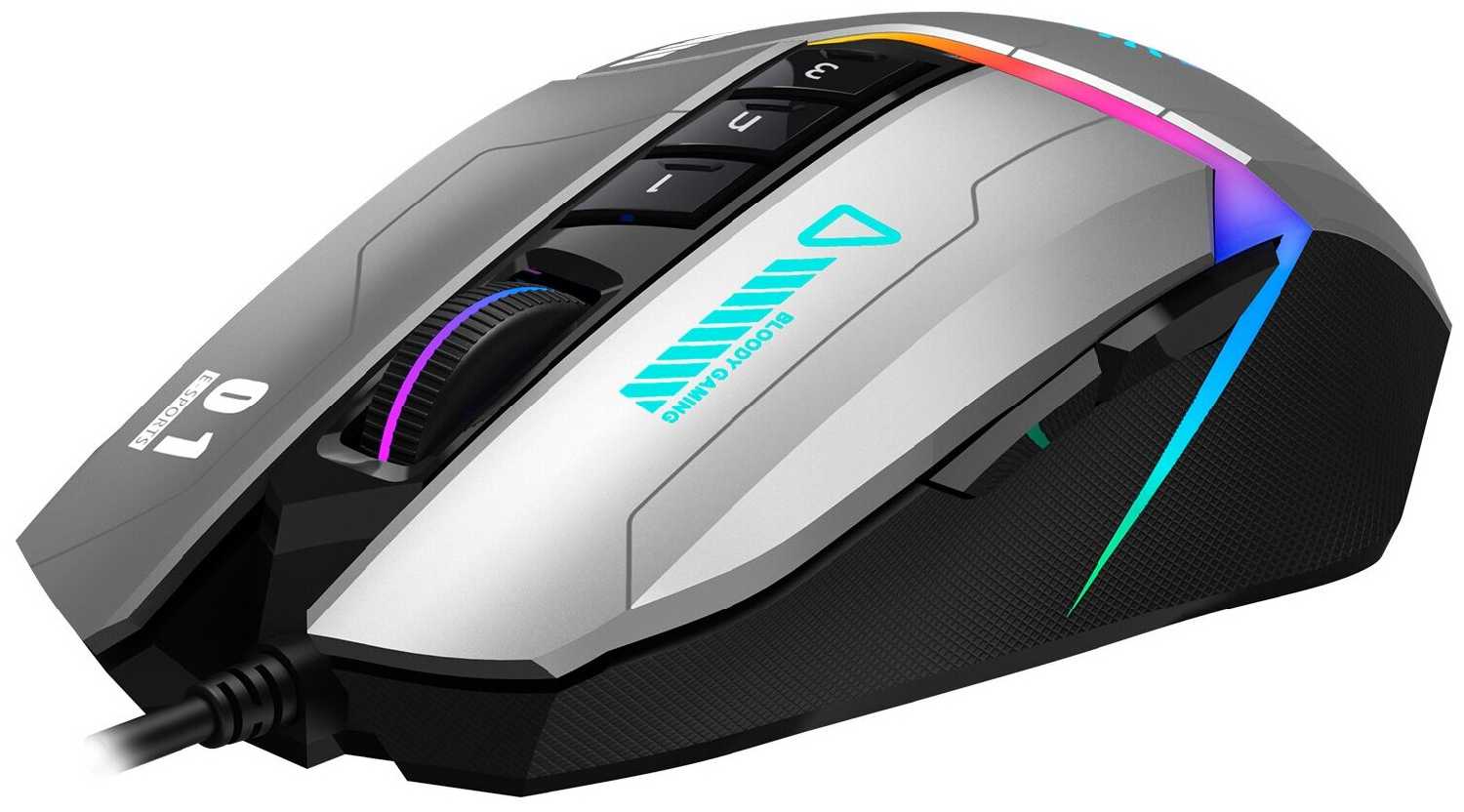 Мышь A4TECH Bloody W60 Max Gun, игровая, оптическая, проводная, USB, серый и черный фотография 5