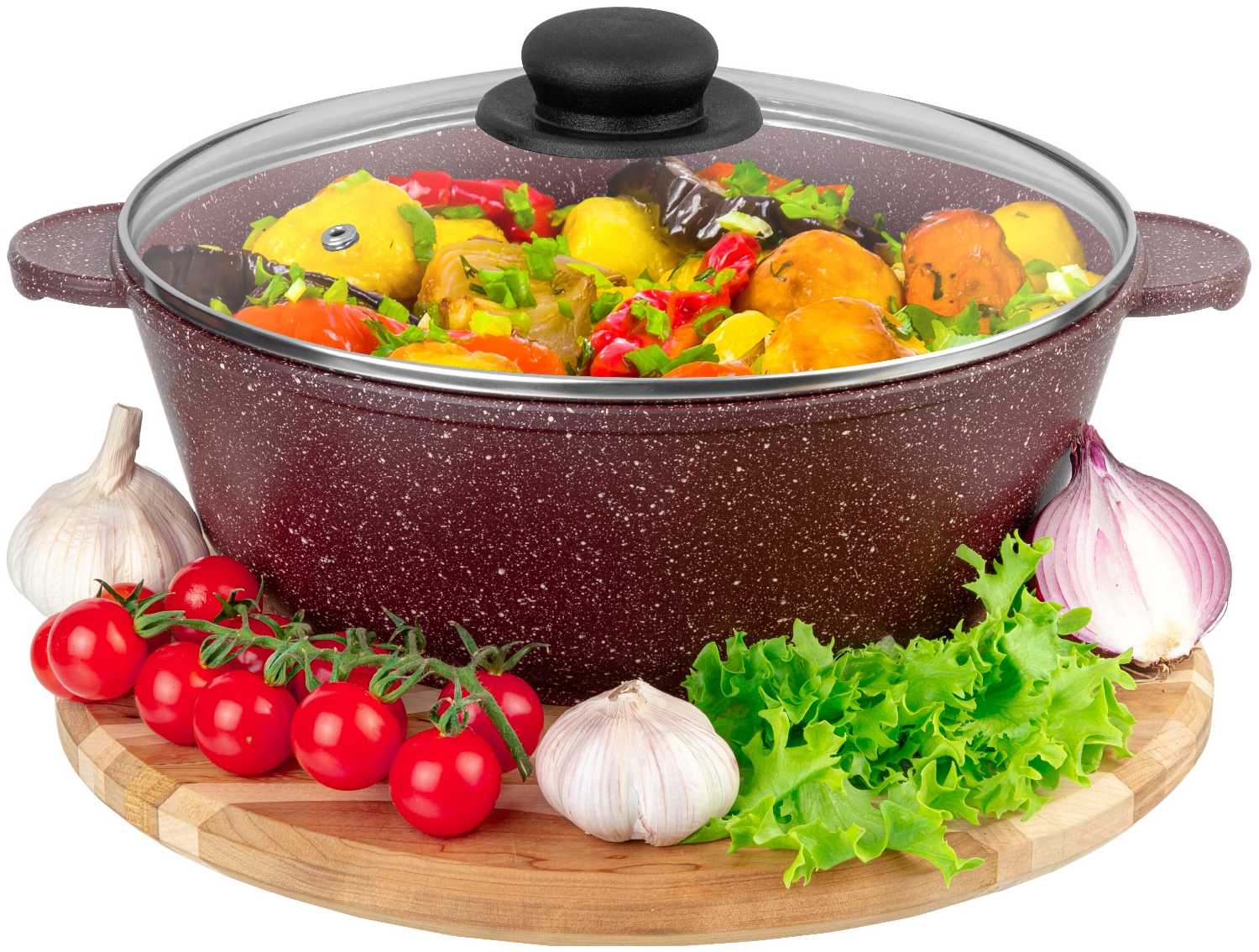 Жаровня-сотейник 3,7 л 26 см Elan Gallery гармония вкуса Рубин с крышкой D26