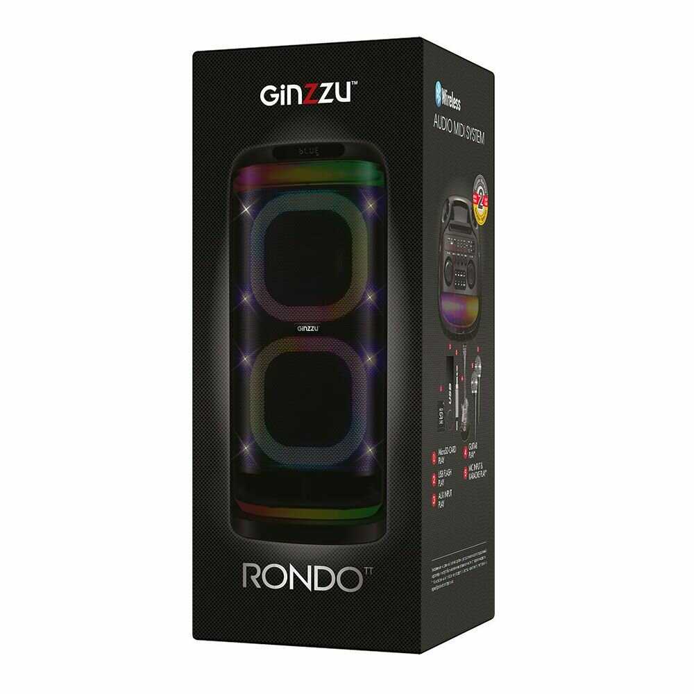 Портативная беспроводная блютуз колонка Акустическая система MIDI Ginzzu GM-115 RONDO с Bluetooth 5.0, 1600Вт(PMPO) фотография 8