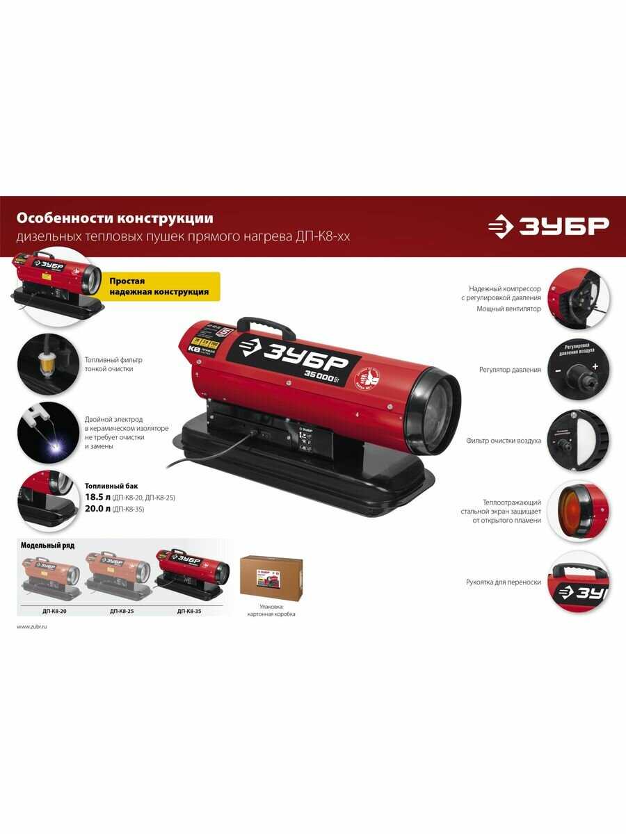 Дизельная тепловая пушка ЗУБР ДП-К8-35 фотография 19