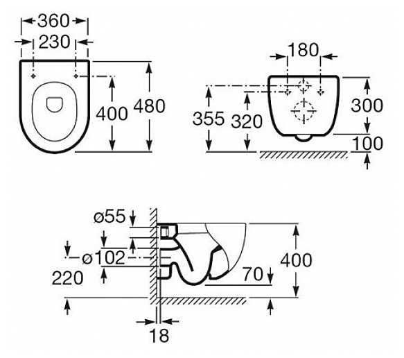 Унитаз с инсталляцией подвесной Roca Meridian 893104110 с горизонтальным выпуском фотография 1