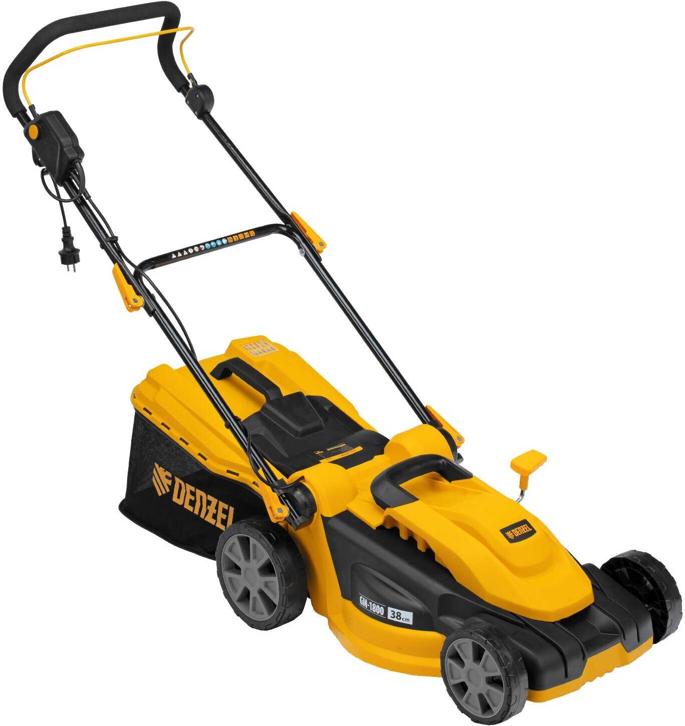 Газонокосилка электрическая DENZEL GM-1800 [1800 Вт, ширина 38 см, травосборник 40 л] [96617]