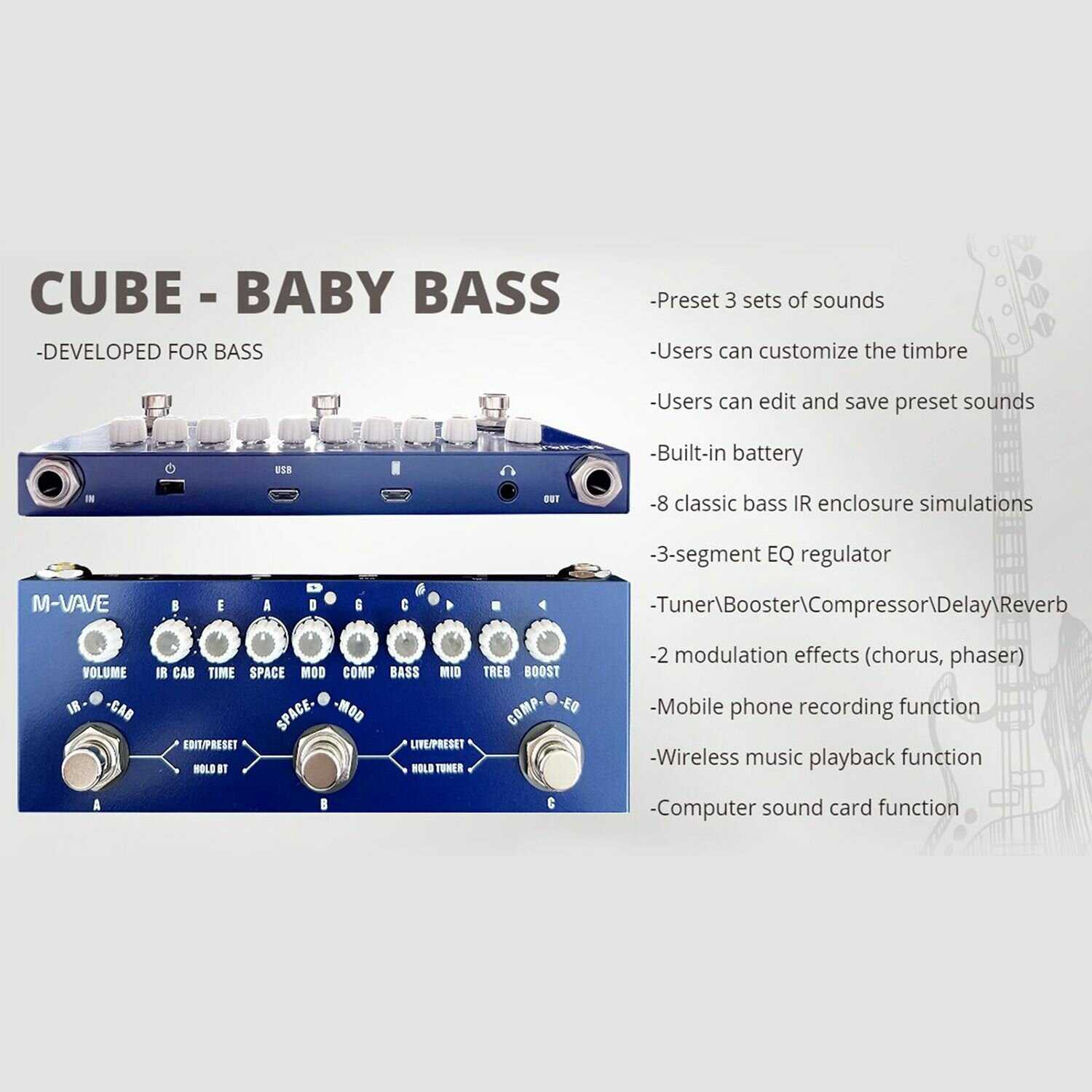 Комбинированная педаль эффектов M-VAVE CUBE BABY BASS фотография 17