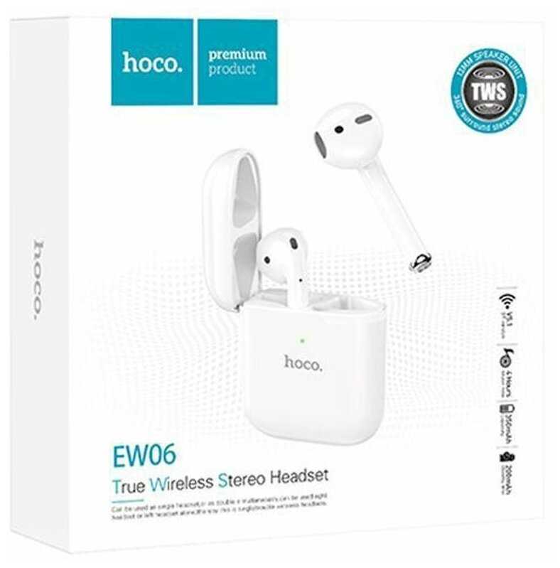 Наушники HOCO EW06 True wireless BT headset, беспроводные, Bluetooth, 350 мАч, белый фотография 17