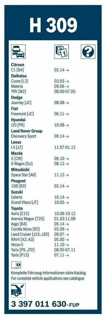 Щетка стеклоочистителя каркасная BOSCH Rear H309 фотография 2