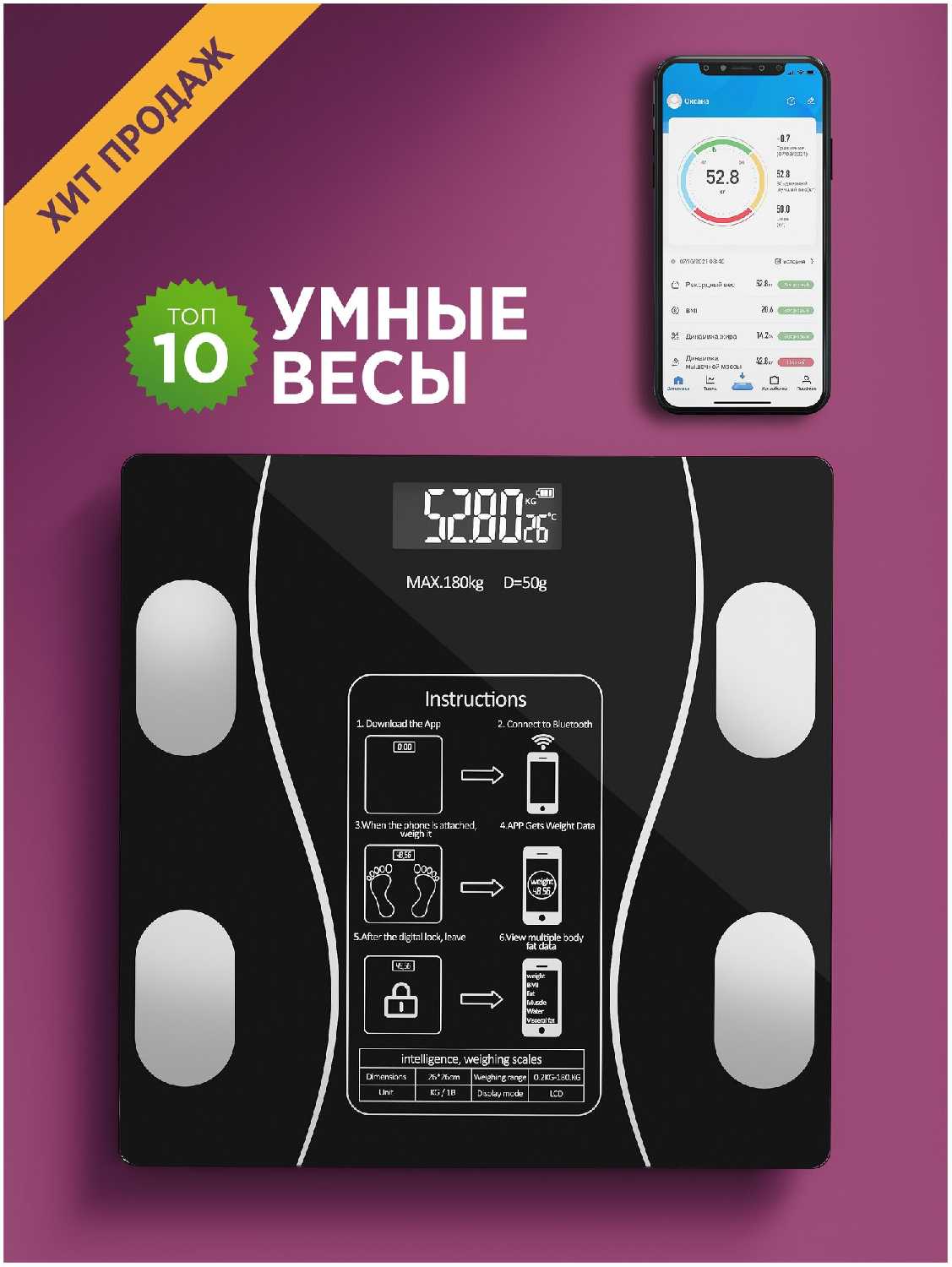 Напольные умные весы Evo Beauty (BMI, работа от аккумулятора) фотография 11