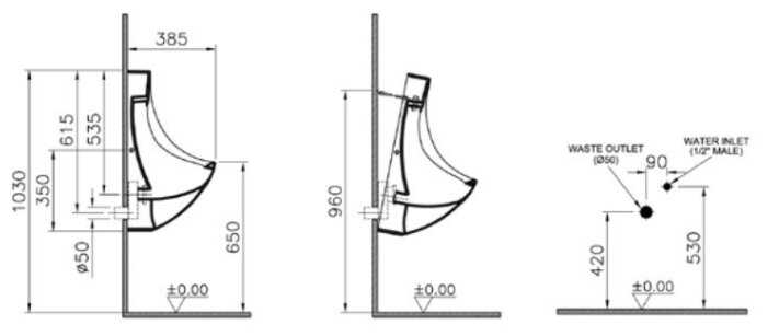 Писсуар подвесной VitrA Arkitekt 4106B003-5291 с горизонтальным выпуском фотография 3