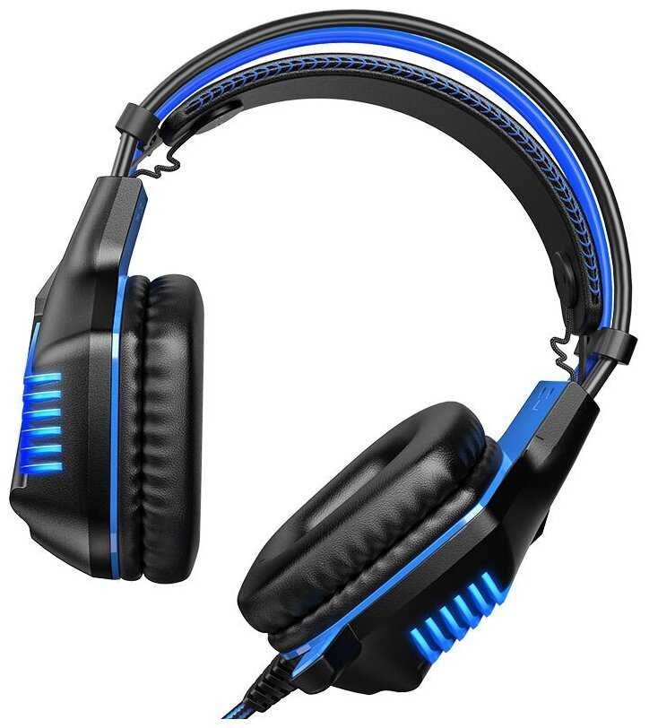 Гарнитура Borofone BO101 Racing, LED-подсветка, игровая, кабель 2 м, синий фотография 2
