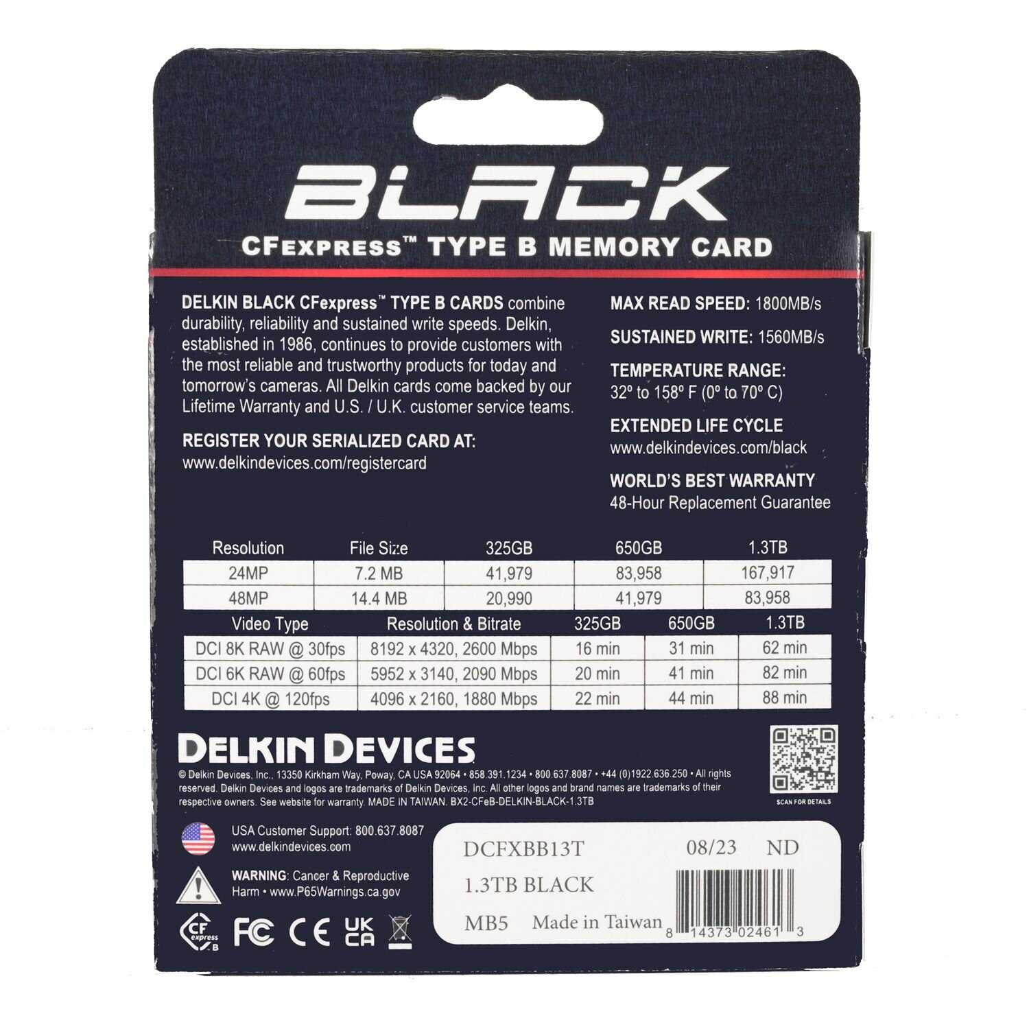 Карта памяти Delkin Devices Black CFexpress Type B 1.3TB (DCFXBB13T) фотография 1