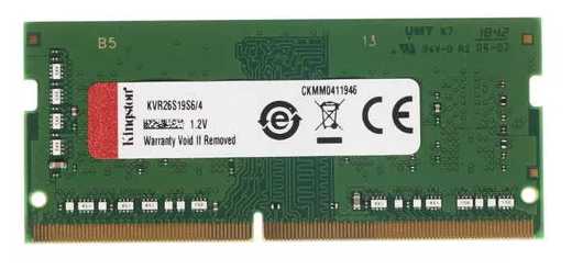 Оперативная память Kingston ValueRAM 4 ГБ DDR4 SODIMM CL19 (KVR26S19S6/4) фотография 1